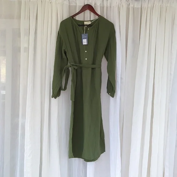 NWT Women's Balloon Long Sleeve Tie-Front Shirtdress Universal Thread Green Sz S - Picture 4 of 11